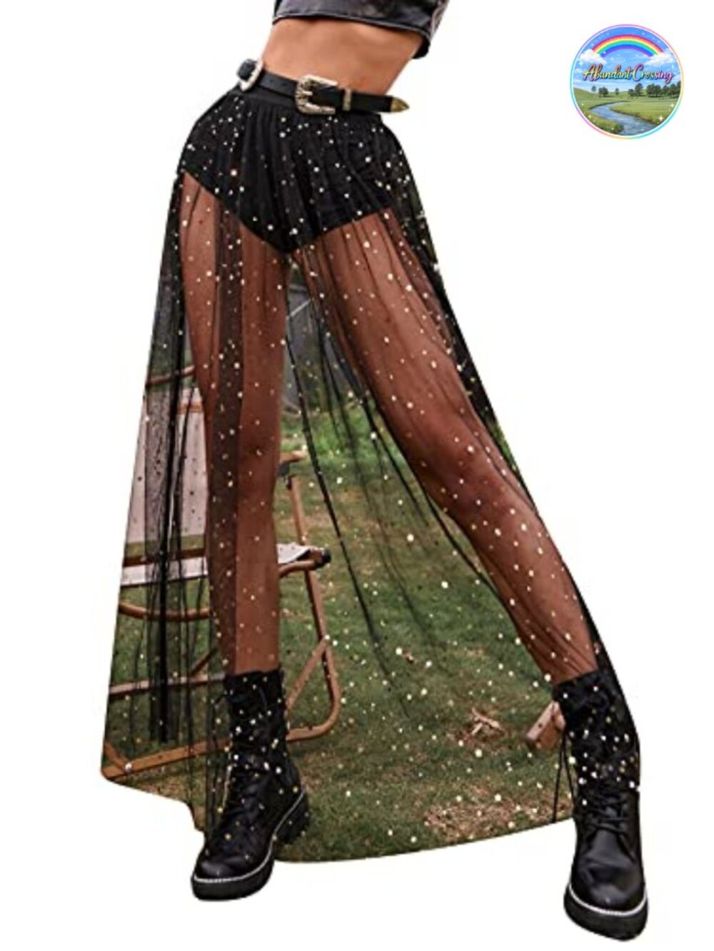 Floerns Women's 2 in 1 Lace Sheer Mesh High Waist A Line Maxi Skirt